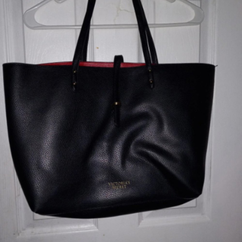 Victoria's Secret Black Faux Leather Tote Bag